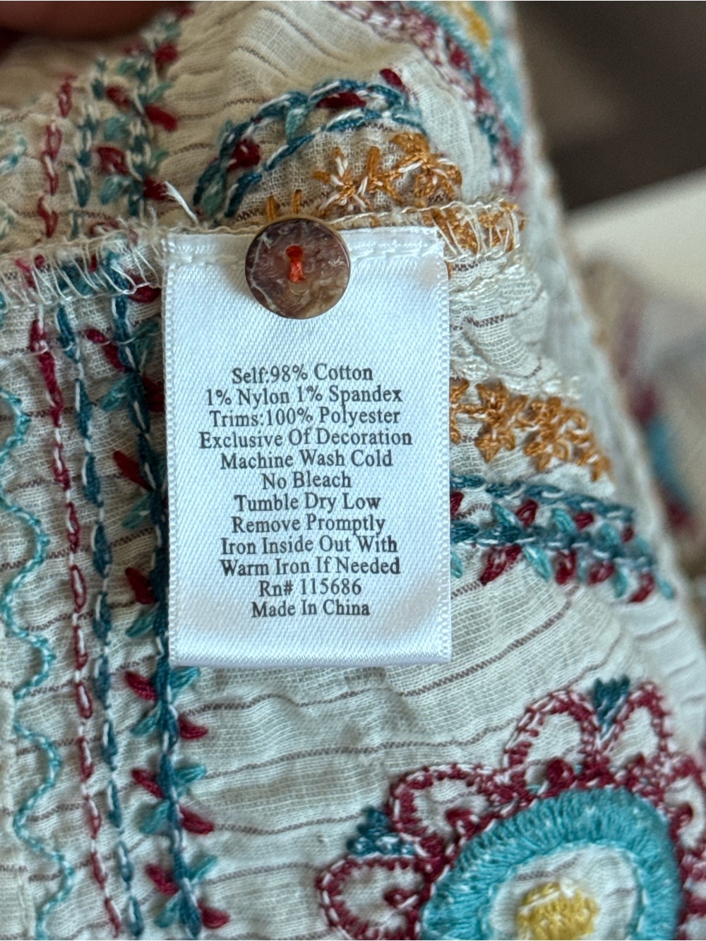 Johnny Was 3J Workshop embroidered striped floral boho prairie button down top M - Picture 7 of 12